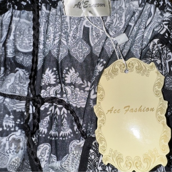 NWT Black White Print Maxi Dress XL Peep Hole Neckline Sleeveless Boho Glam - Picture 5 of 6